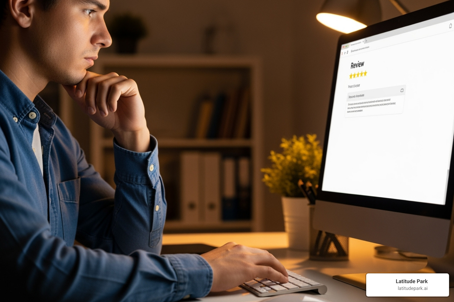 a person thoughtfully typing a response to a review - how to manage online reviews