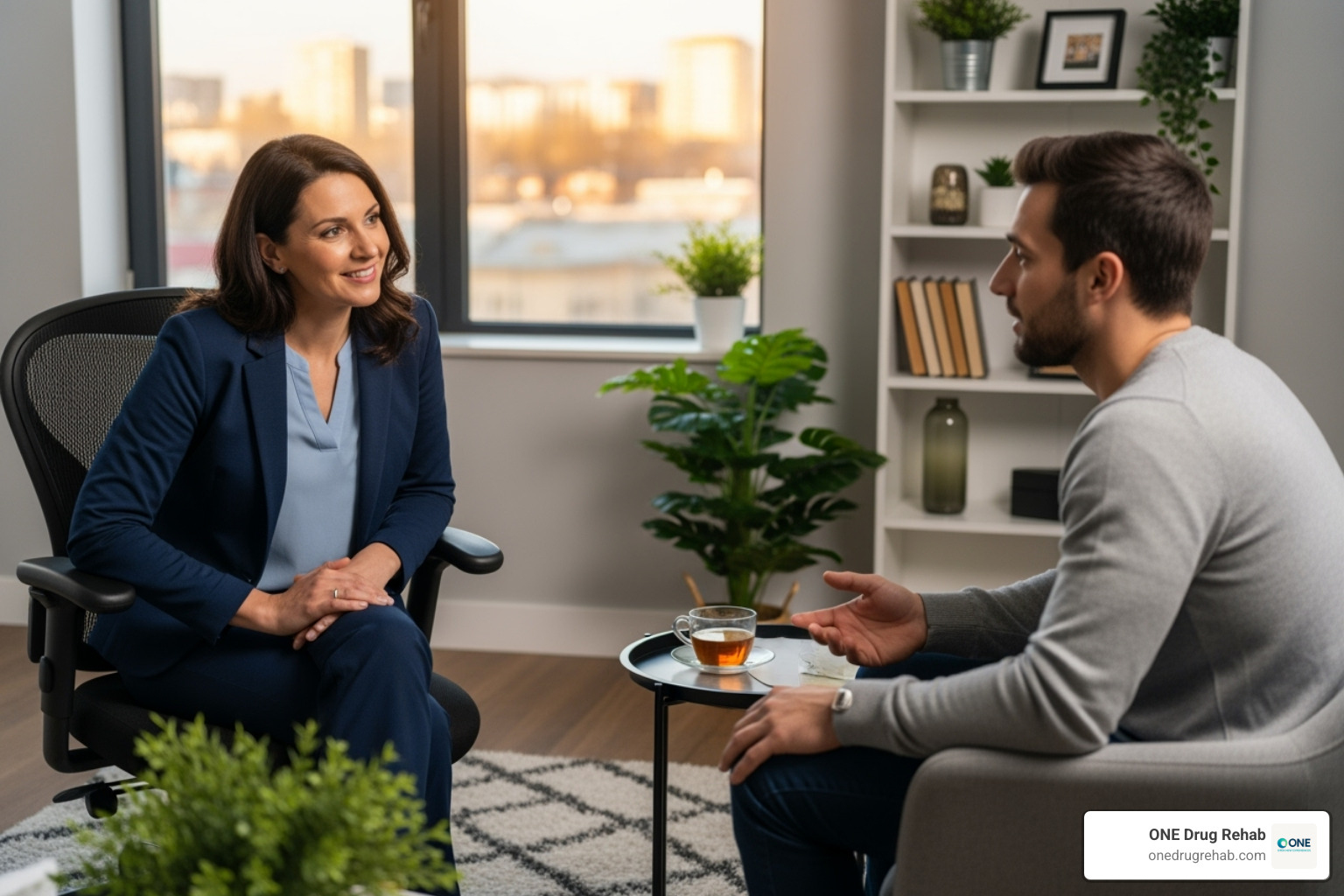 A compassionate therapist talking with a patient - alcohol addiction rehab A compassionate therapist talking with a patient - alcohol addiction rehab