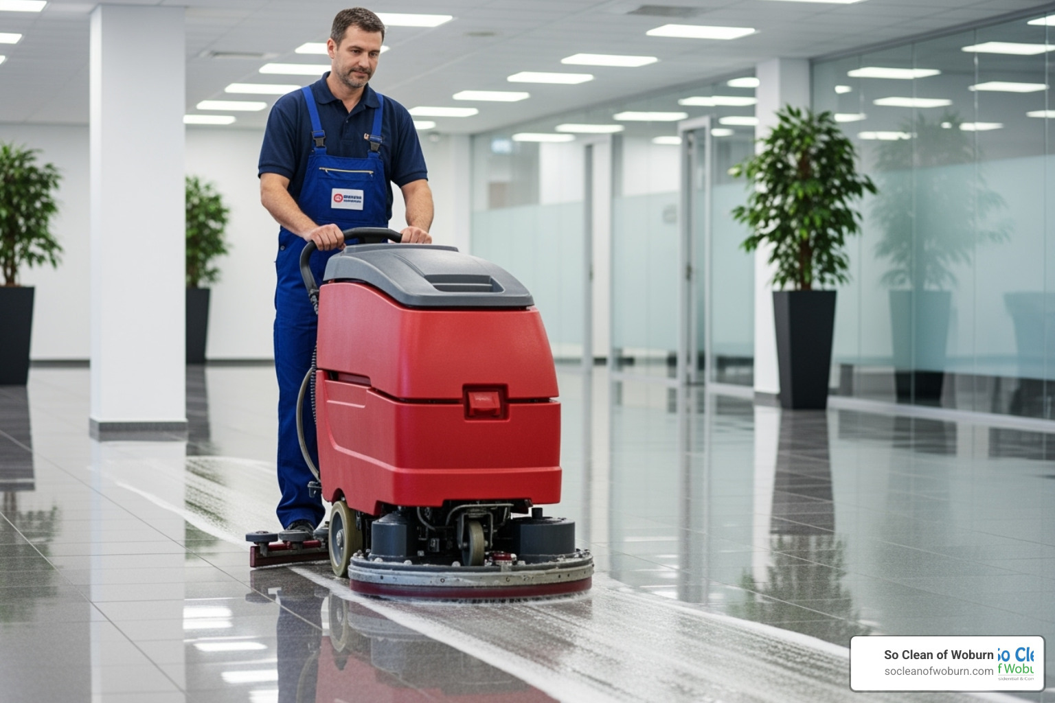 a janitor professionally cleaning a commercial floor - janitorial commercial services