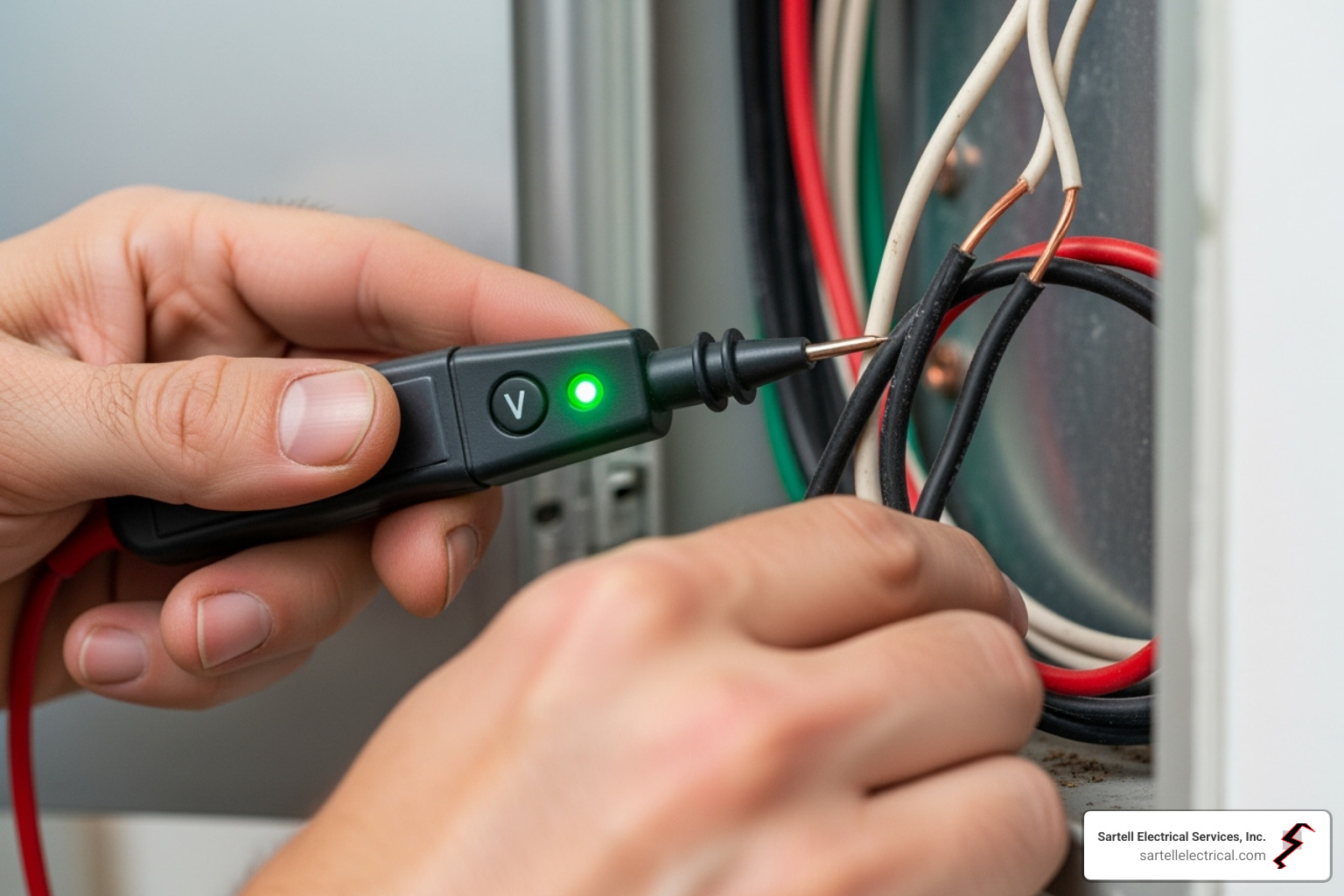 electrician using a voltage tester - wire for house wiring