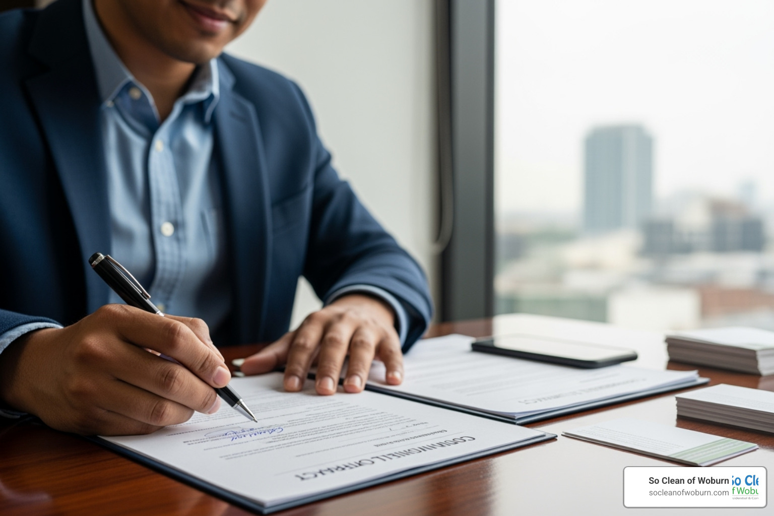 A person signing a commercial cleaning contract - companies looking for commercial cleaners A person signing a commercial cleaning contract - companies looking for commercial cleaners