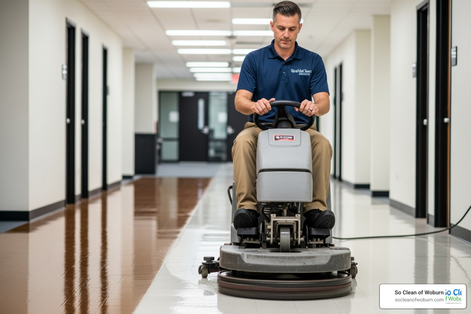 Professional floor waxing equipment in use, showcasing specialized cleaning services. - commercial cleaning services prices