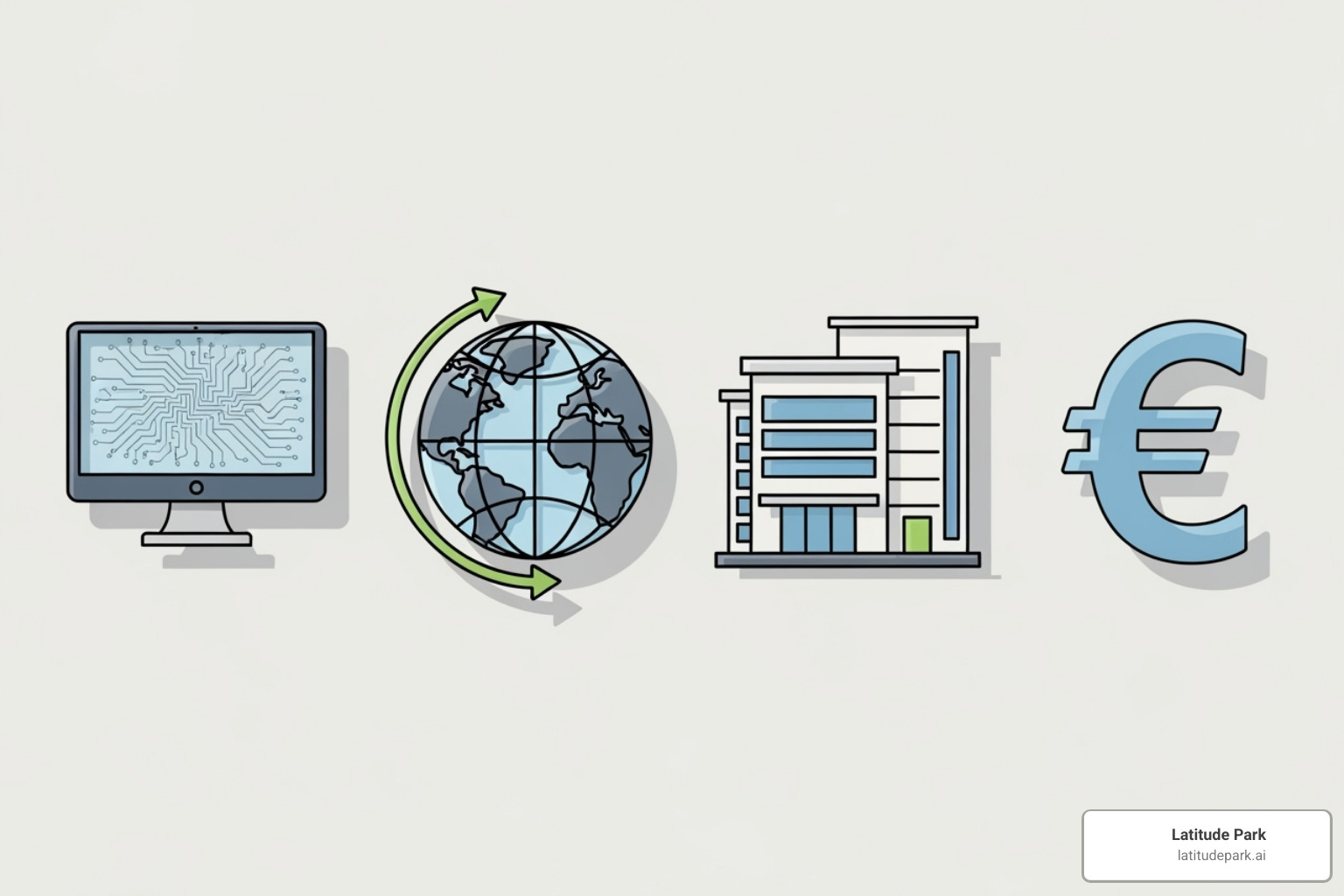 Various industry icons like a computer representing technology, a globe for travel, a building for business, and a euro symbol for European focus - free pr release websites