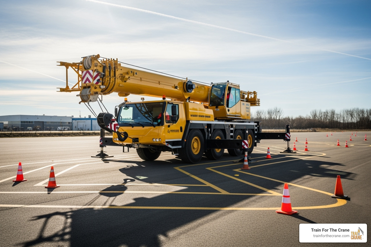 Image of a crane navigating a practical exam zigzag corridor - crane operator test