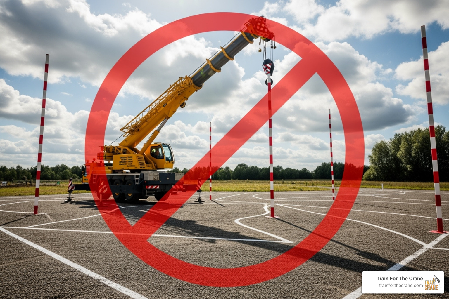 Do not symbol over a crane hitting a pole in the test course - crane operator test