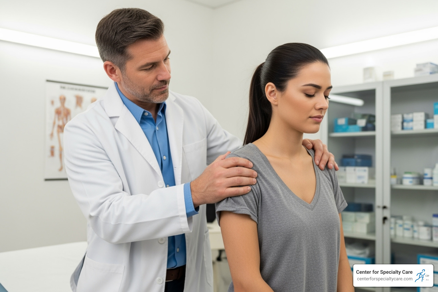 a doctor examining a patient's shoulder - pt for rotator cuff tears a doctor examining a patient's shoulder - pt for rotator cuff tears