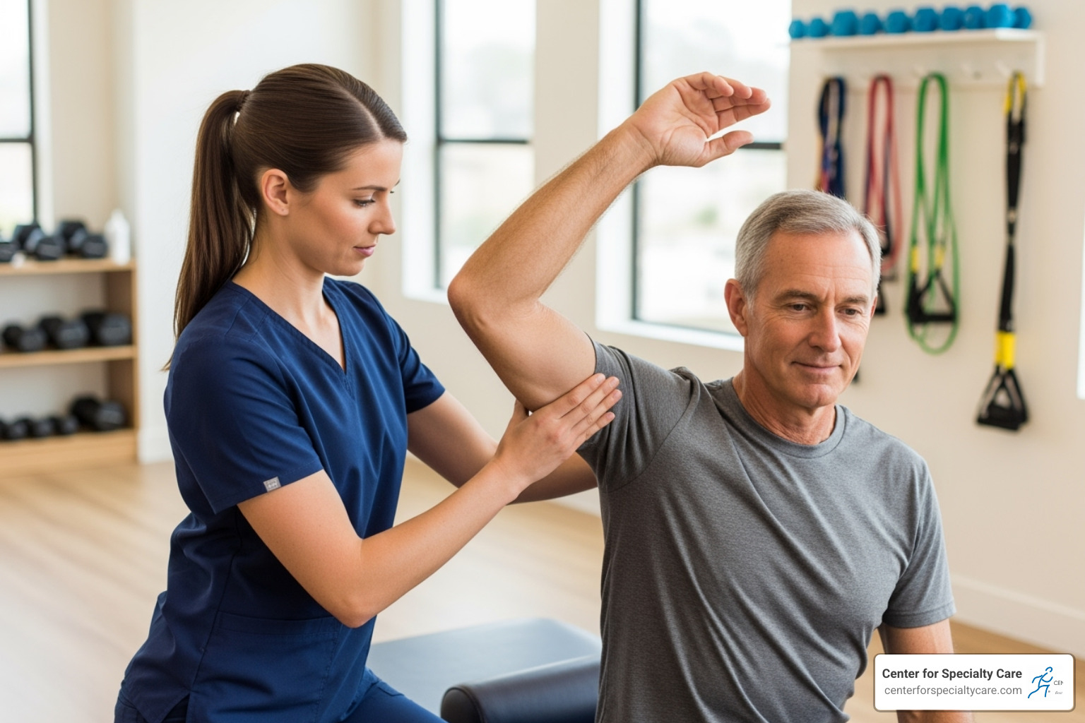 a patient performing an active-assisted range of motion exercise with a therapist - pt for rotator cuff tears a patient performing an active-assisted range of motion exercise with a therapist - pt for rotator cuff tears