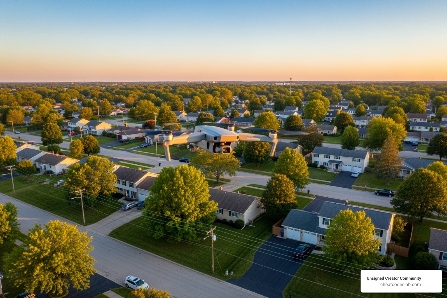 the Mavic Air 2 drone in flight over a residential neighborhood - dji mavic air 2 real estate photography