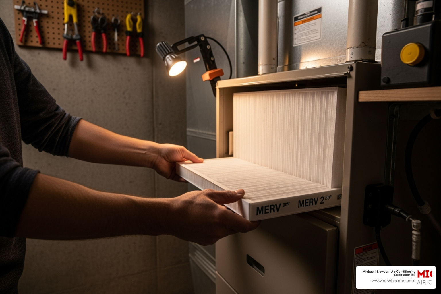 homeowner easily changing their furnace filter - heating system installation