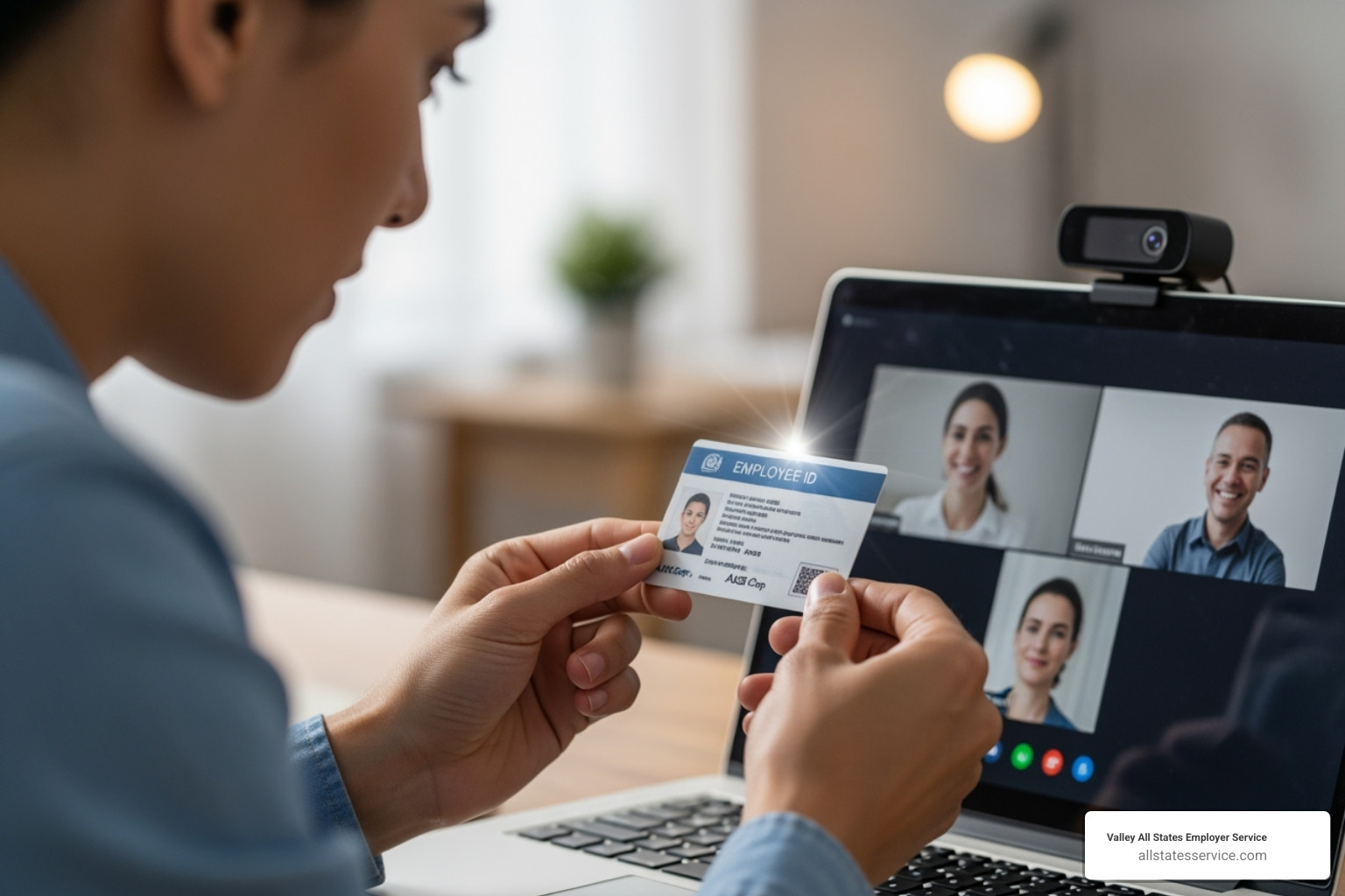 of a person on a video call examining an employee's ID document - E-Verify form I-9