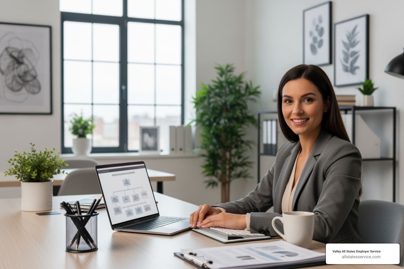 A confident HR manager at a clean desk, looking relaxed and efficient - Work authorization verification A confident HR manager at a clean desk, looking relaxed and efficient - Work authorization verification