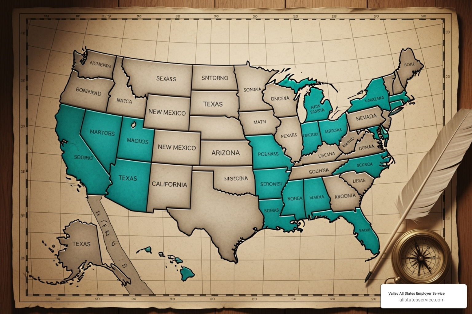 Map of the United States highlighting states with E-Verify laws - e verify for small businesses