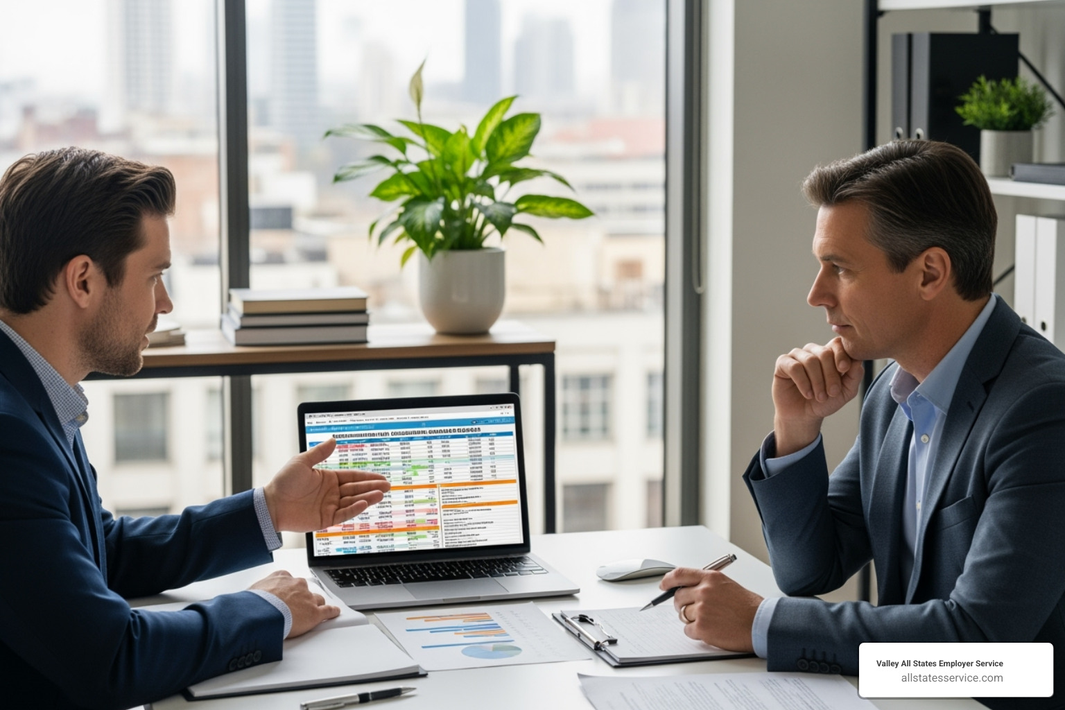 Consultant helping a small business owner with compliance - e verify for small businesses