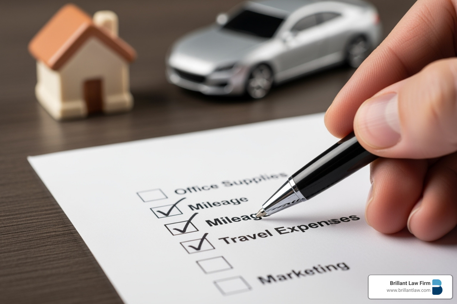 A checklist on a clipboard showing common business deductions like "Home Office" and "Vehicle Use," symbolizing strategic tax planning. A checklist on a clipboard showing common business deductions like "Home Office" and "Vehicle Use," symbolizing strategic tax planning.