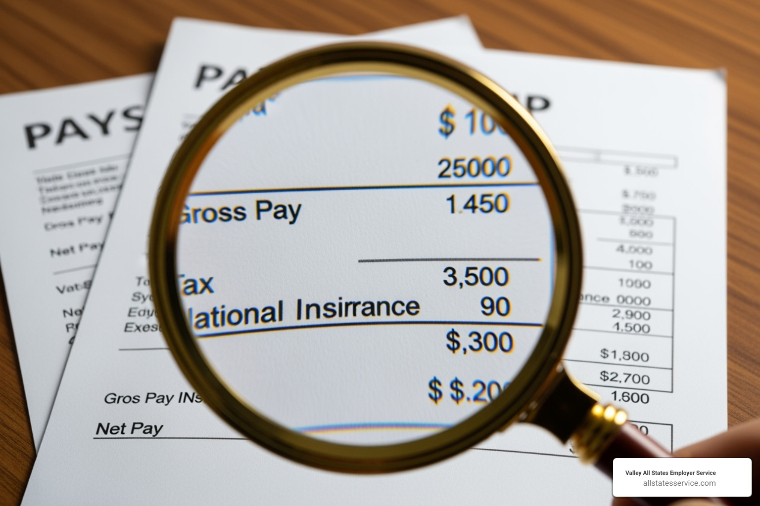 Payslip with a magnifying glass over it - Maryland employment law