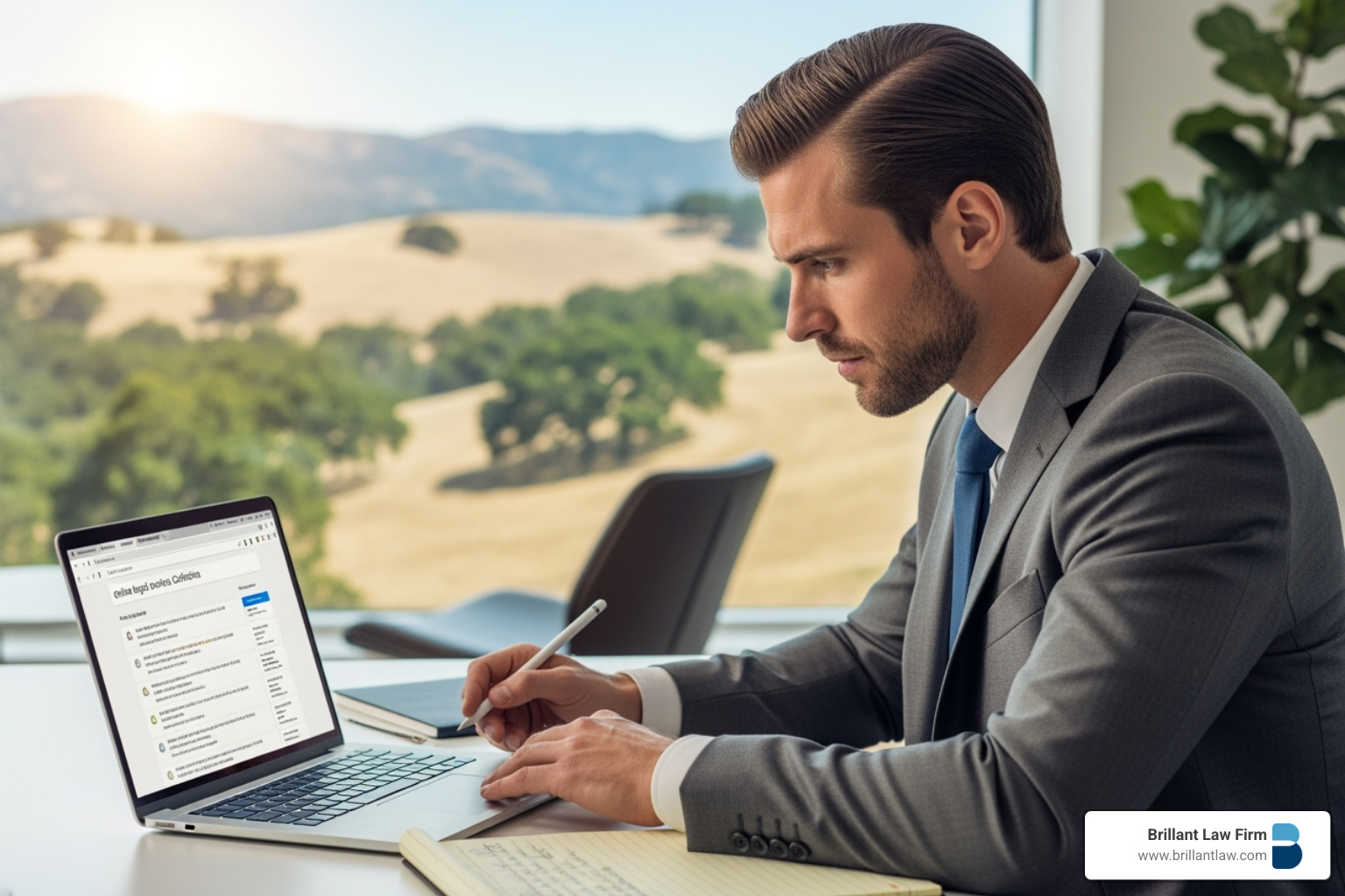 A person using a laptop to search online for local legal services. A person using a laptop to search online for local legal services.