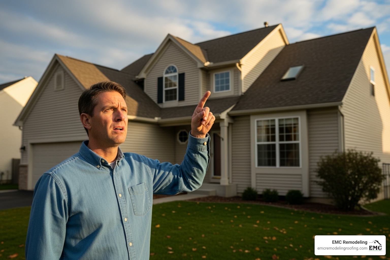 concerned homeowner inspecting their roof - roofers in temple