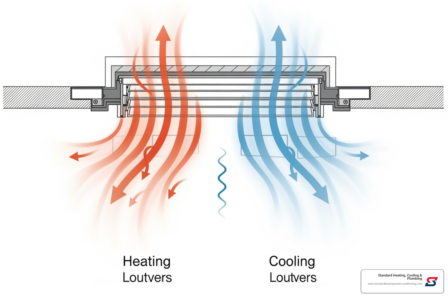 Illustration showing correct airflow direction for heating (down) and cooling (up) - heat pump air flow