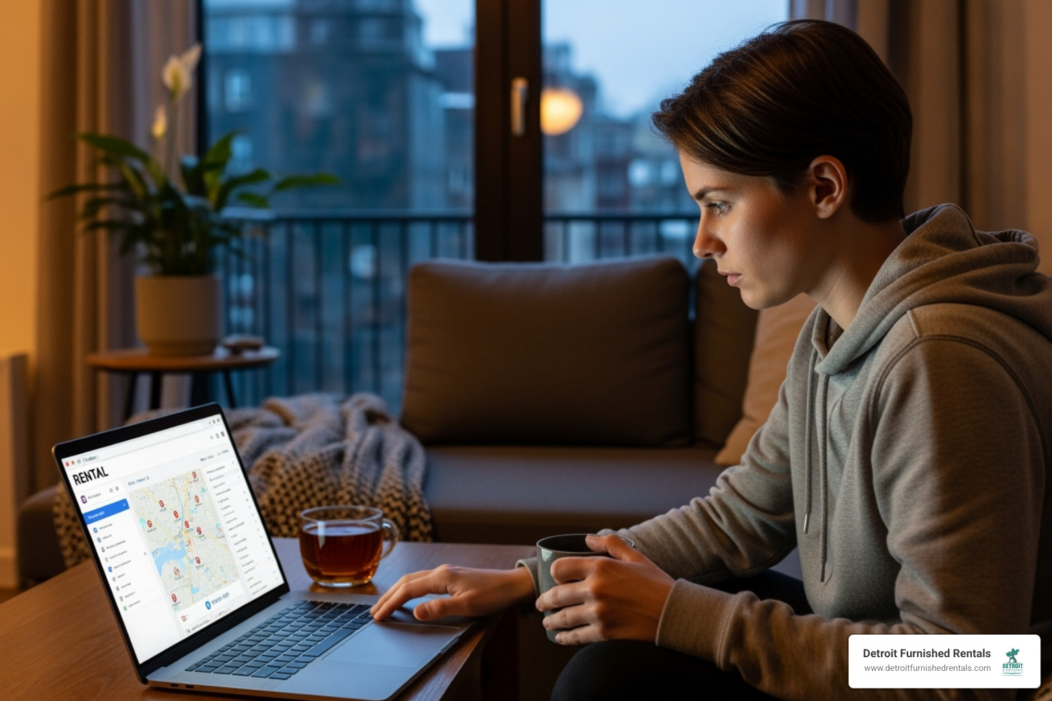 person using a laptop to search a rental website with filters - Utilities included apartments