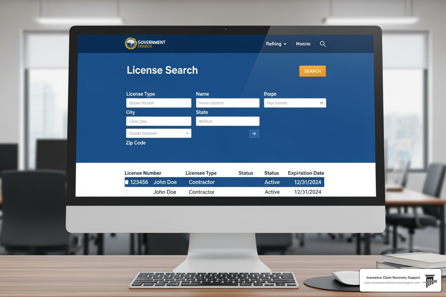 computer screen showing the TDLR license search portal - texas license verification
