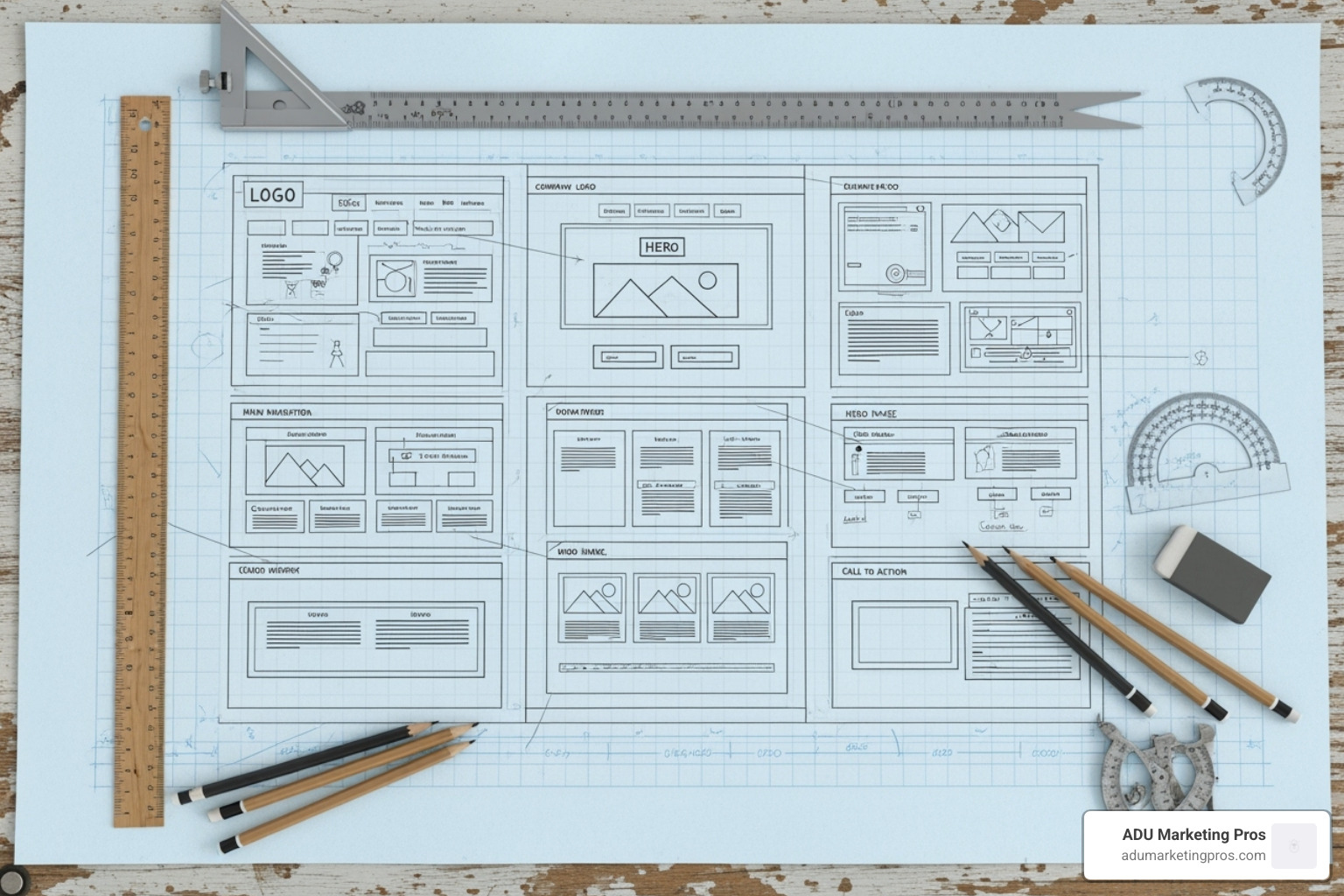 well-structured website wireframe on a drafting table - architect seo