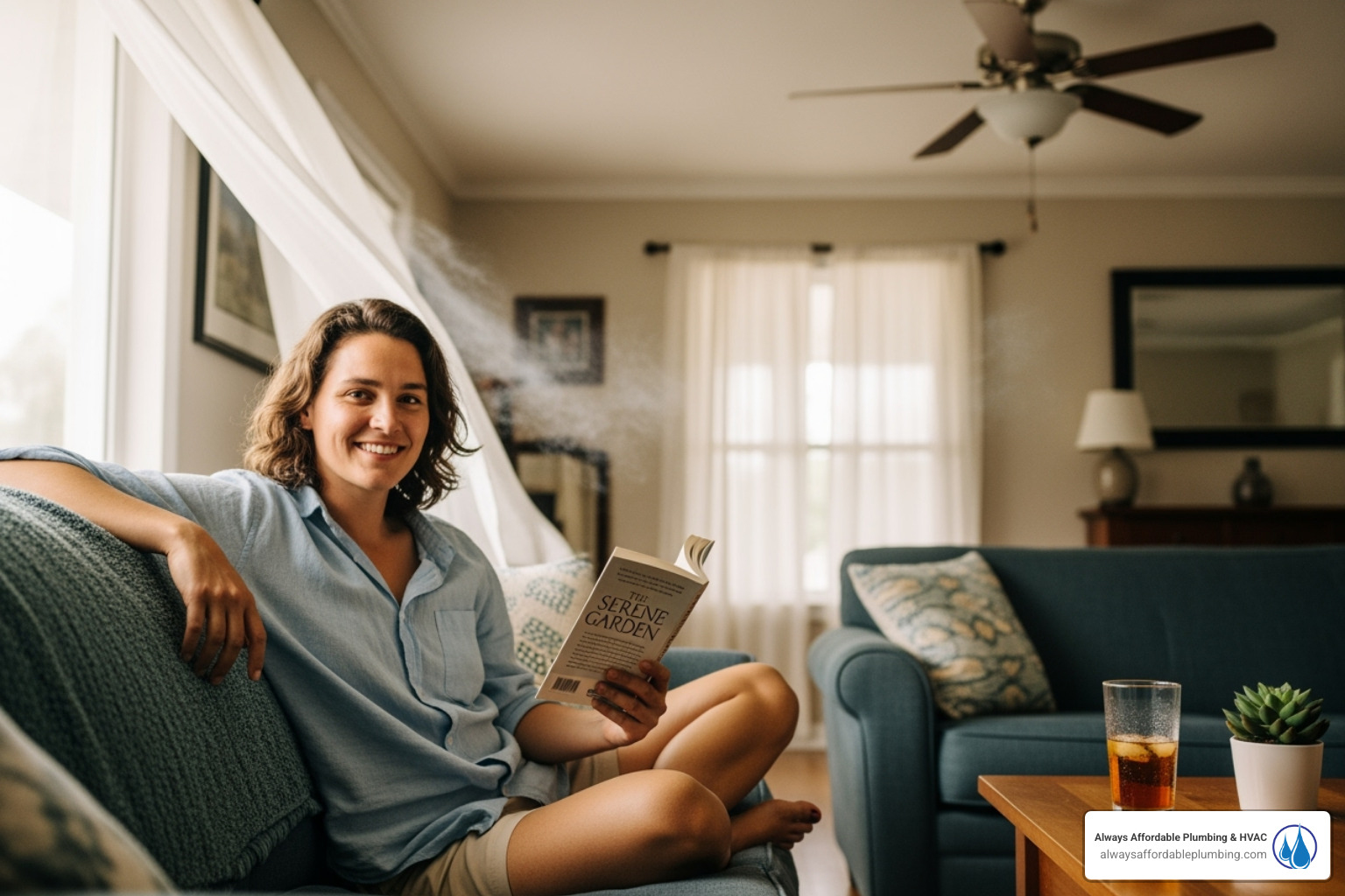 happy homeowner with cool home - air conditioner repair sacramento