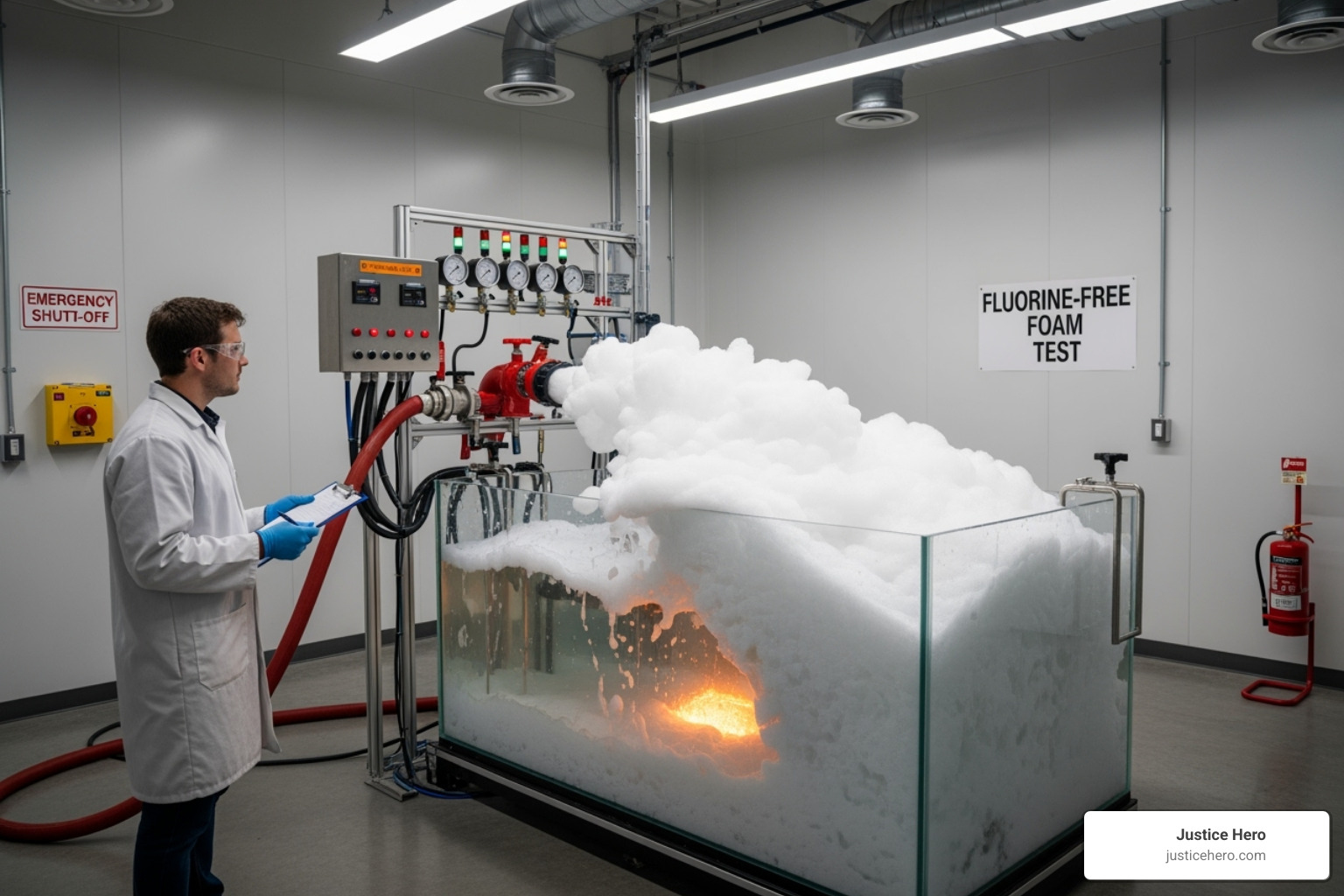 fluorine-free foam alternative being tested in a controlled environment - firefighting foam action lawsuit