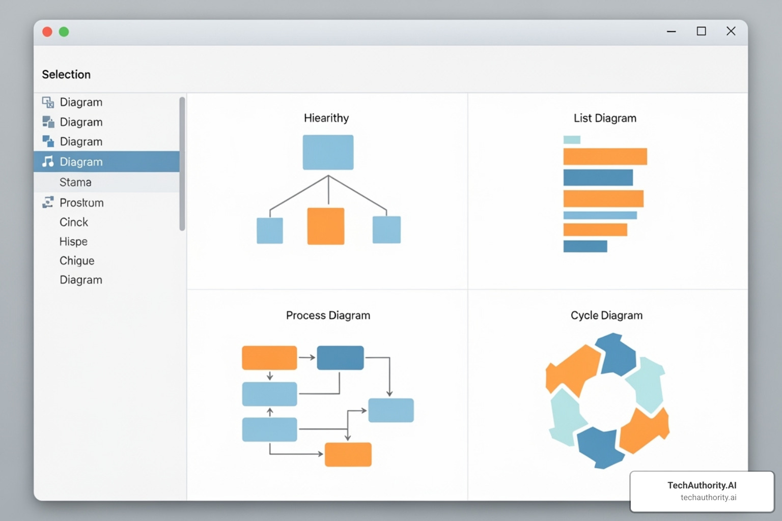 SmartArt selection window in Excel - organizational chart template excel free download