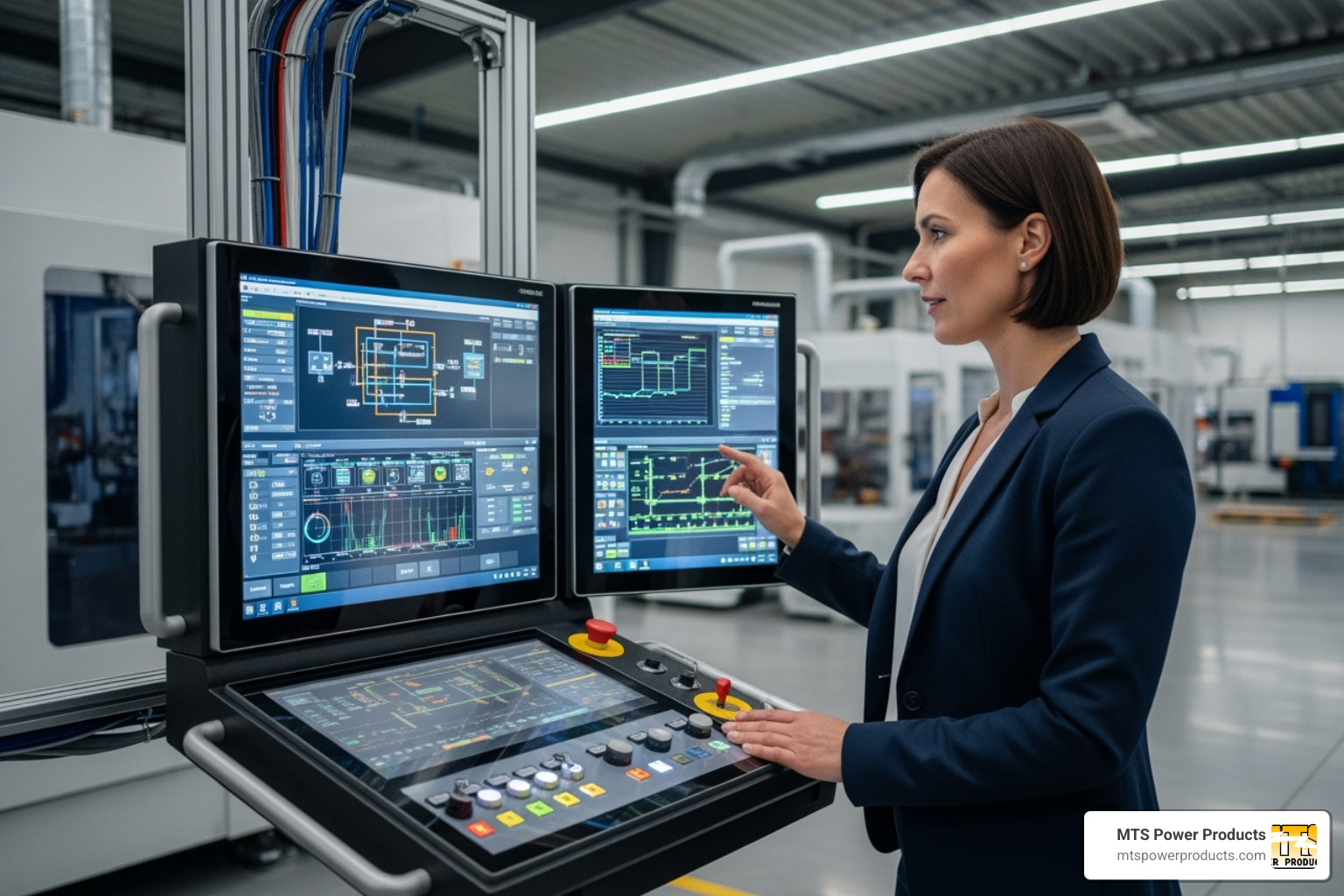 business owner confidently looking at a control panel - power management solutions