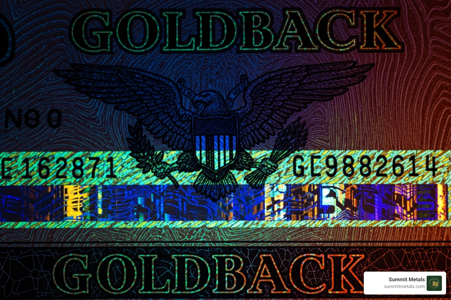 Goldback under UV light revealing hidden security features - buying gold backs