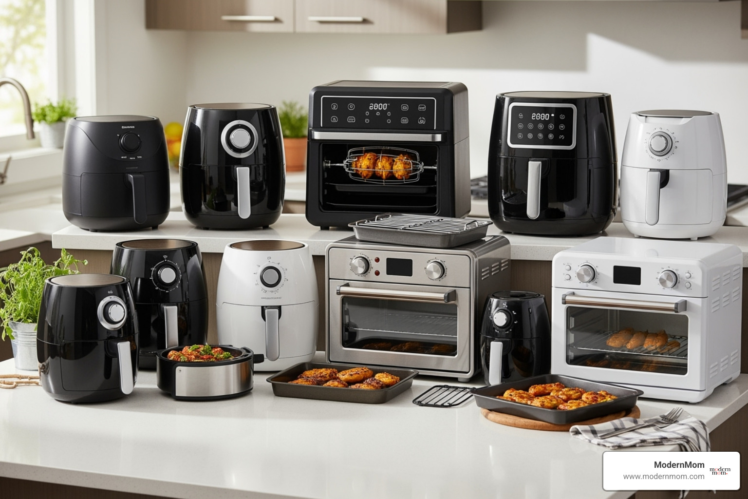 various air fryers on a kitchen counter - airfyer
