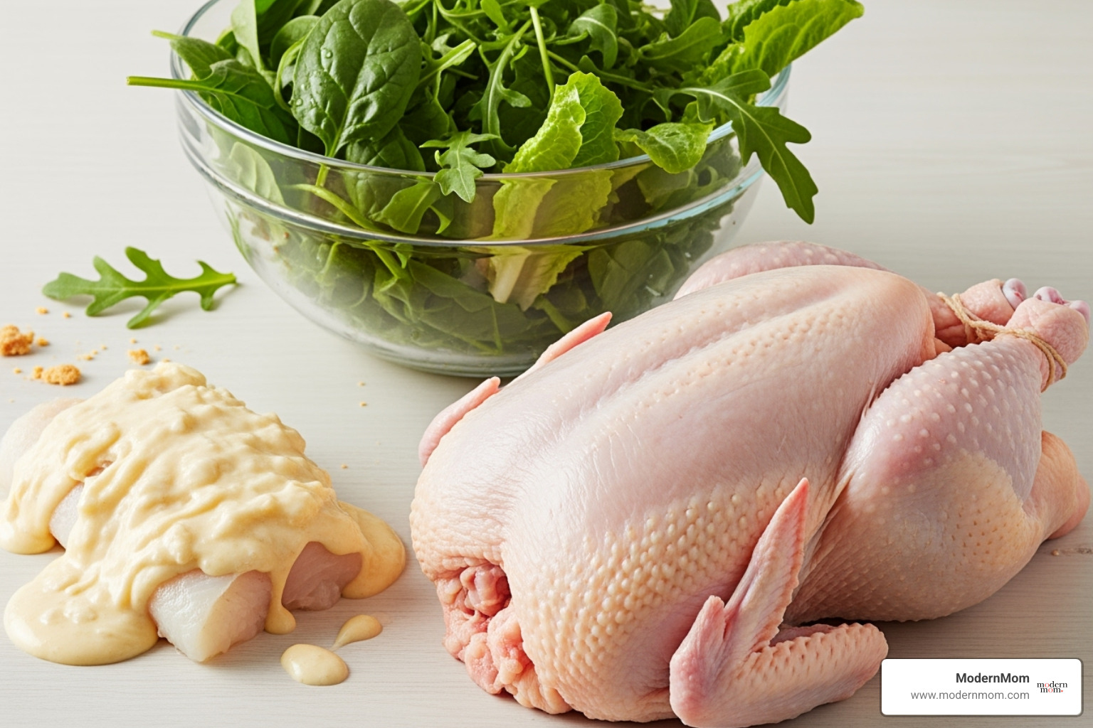 Image of foods that should not be air fried, such as leafy greens, wet-battered fish, and large whole chickens - airfry