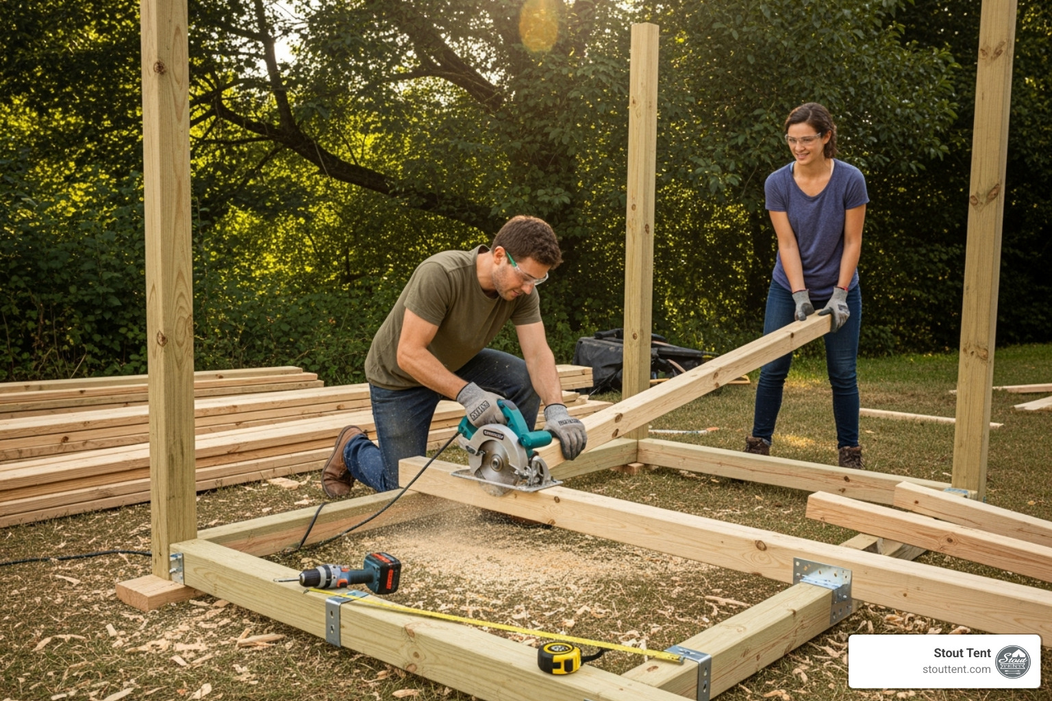 Platform frame under construction - diy tent platform