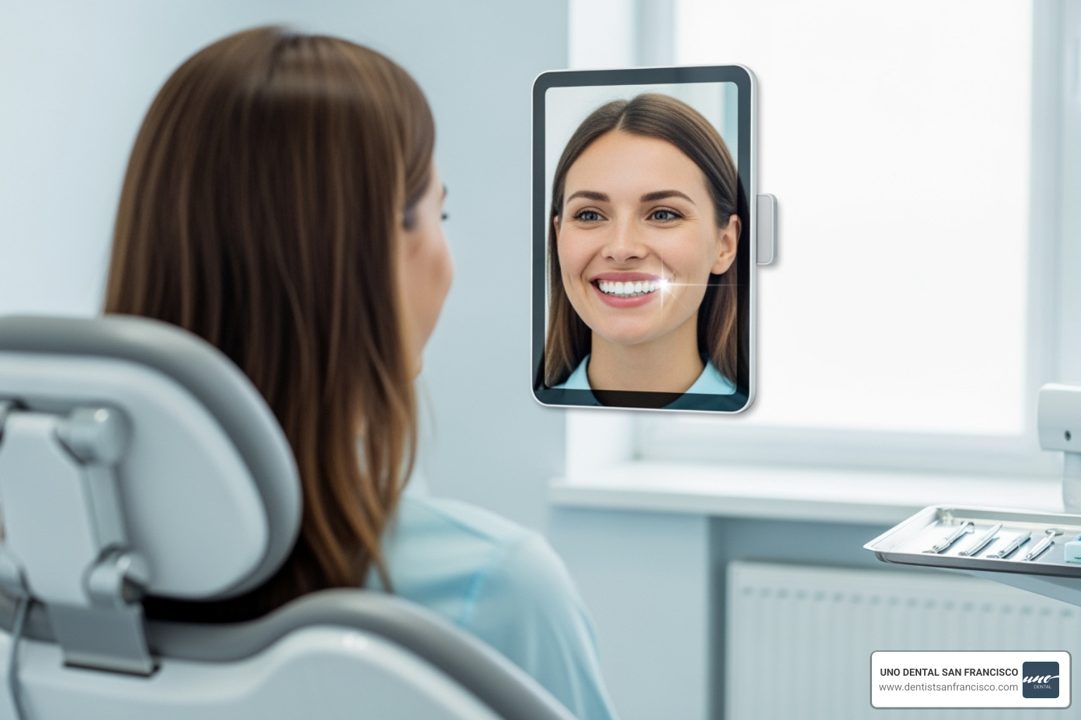 patient looking at new smile - patient centered dental care