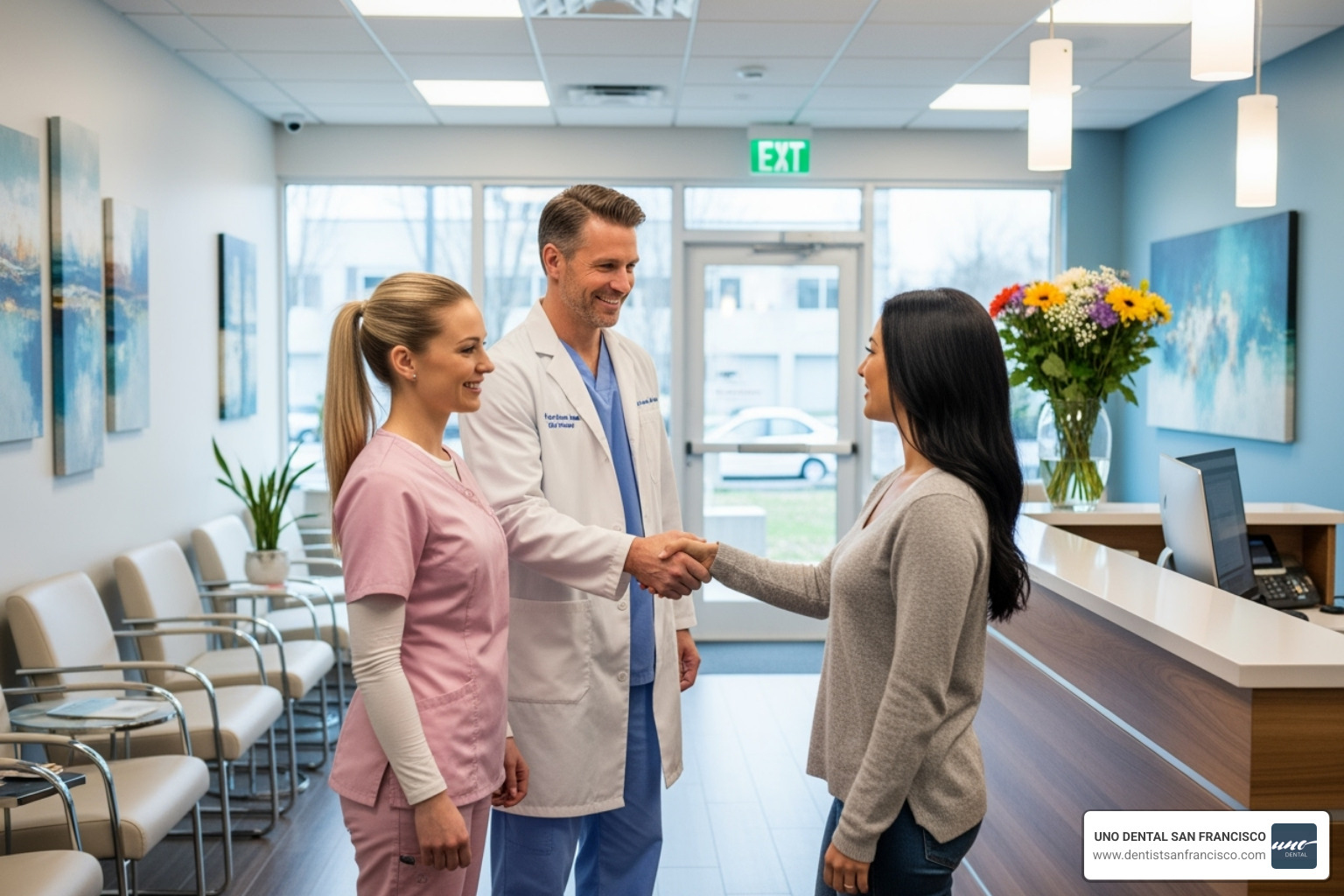 dental team greeting patient - patient centered dental care
