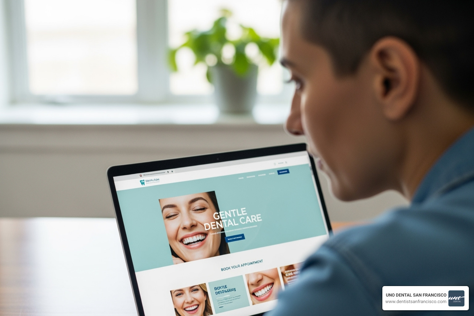 person browsing dental website - private dental care near me