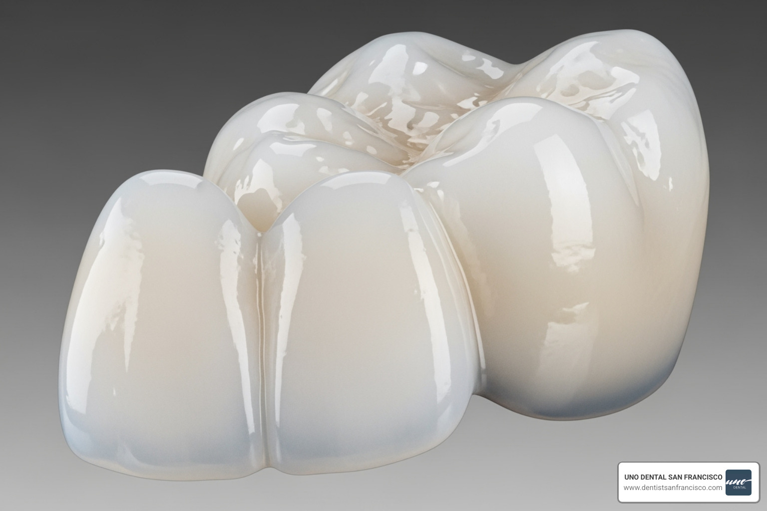 Close-up of a porcelain veneer at UNO DENTAL SAN FRANCISCO - affordable porcelain veneers