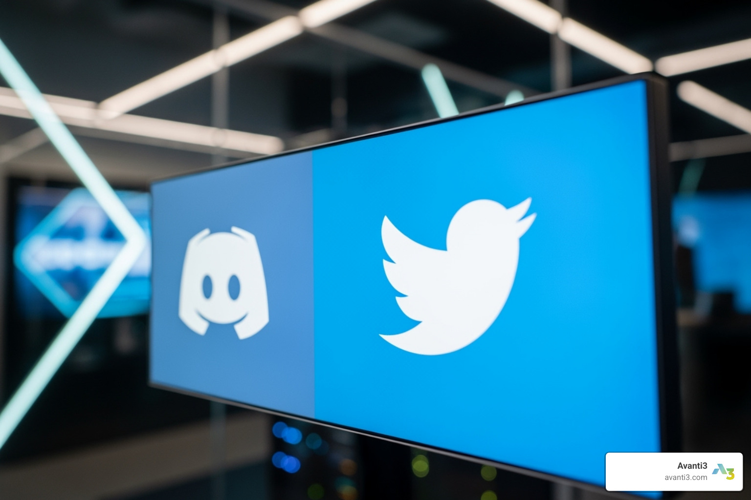 Discord and Twitter logos on a screen - Community building Web3