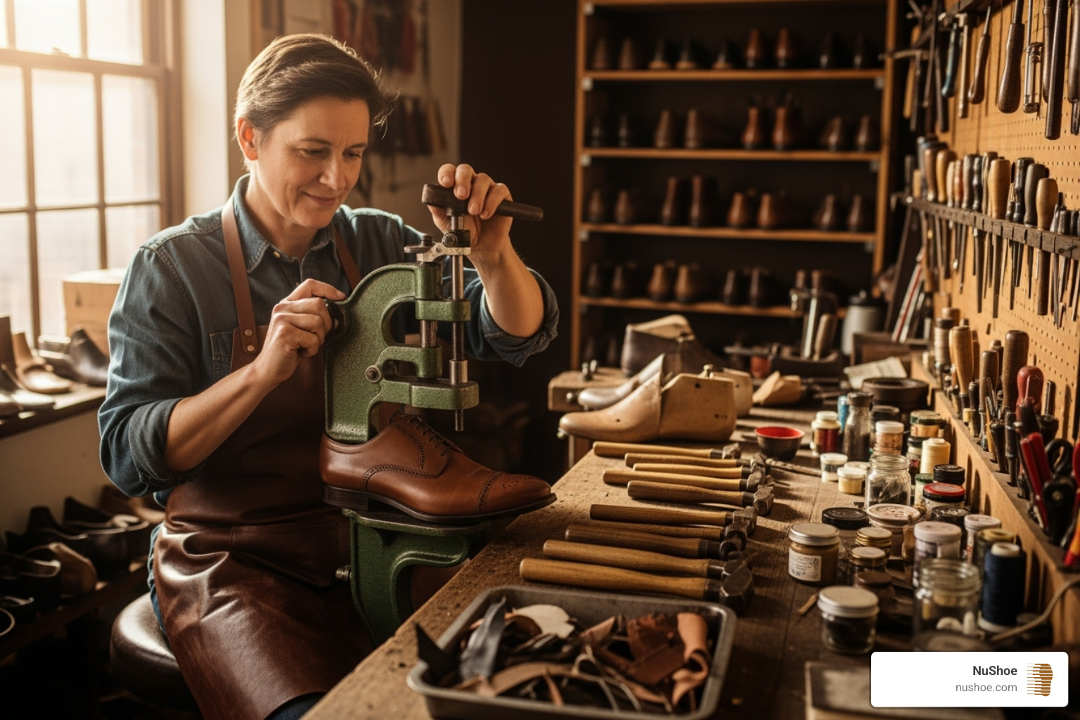 cobbler using shoe stretching machine - cost of shoe stretching