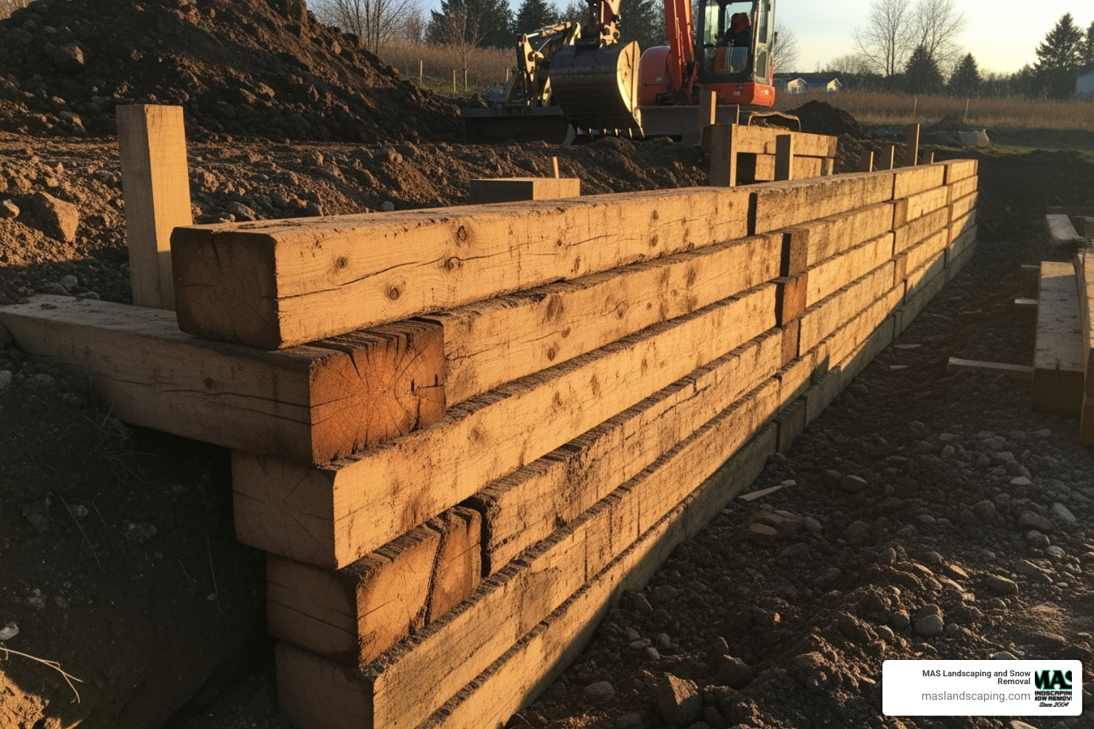 wall being built with staggered joints and a slight setback - how to build a retaining wall with landscape timbers wall being built with staggered joints and a slight setback - how to build a retaining wall with landscape timbers
