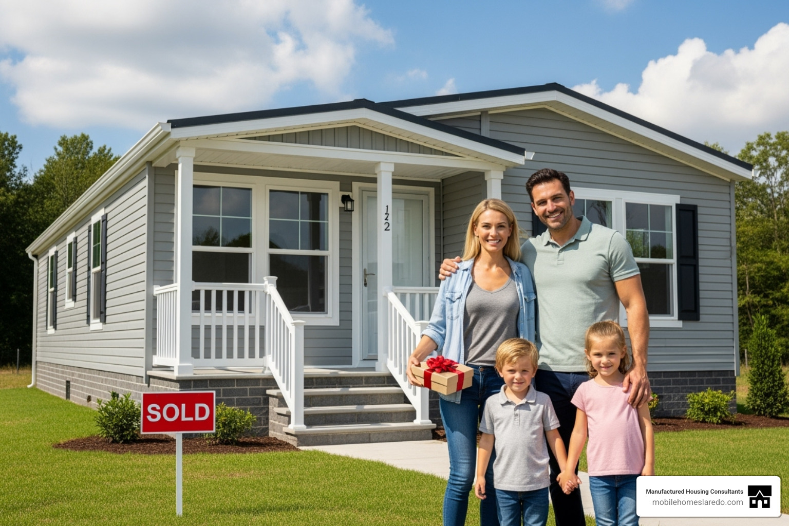 happy family in front of their new double wide mobile home - brand new double wide mobile homes for sale happy family in front of their new double wide mobile home - brand new double wide mobile homes for sale