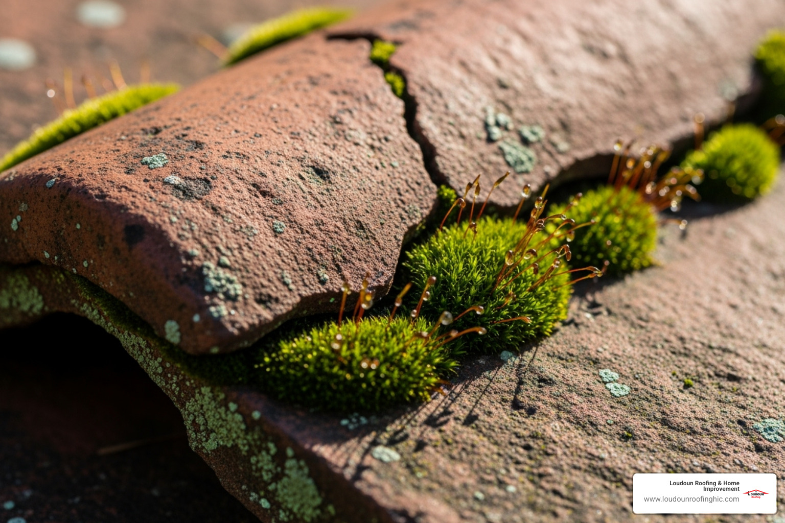 cracked roof tile and moss growth - tile roofers near me