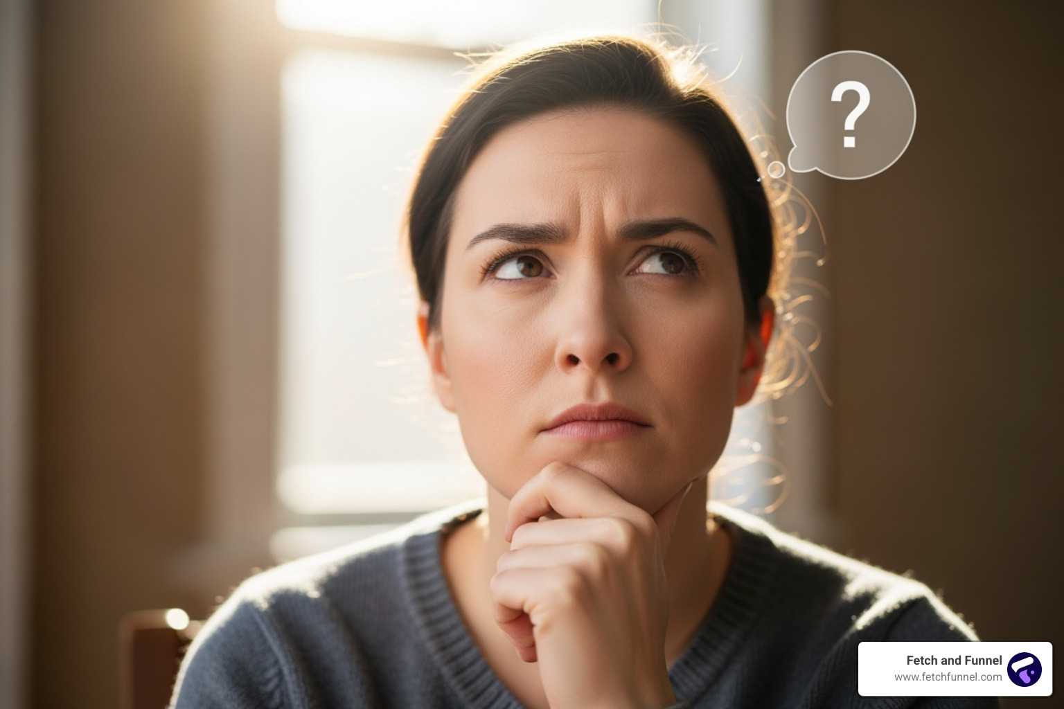 person looking thoughtfully at a question mark - b2b creative marketing agency person looking thoughtfully at a question mark - b2b creative marketing agency
