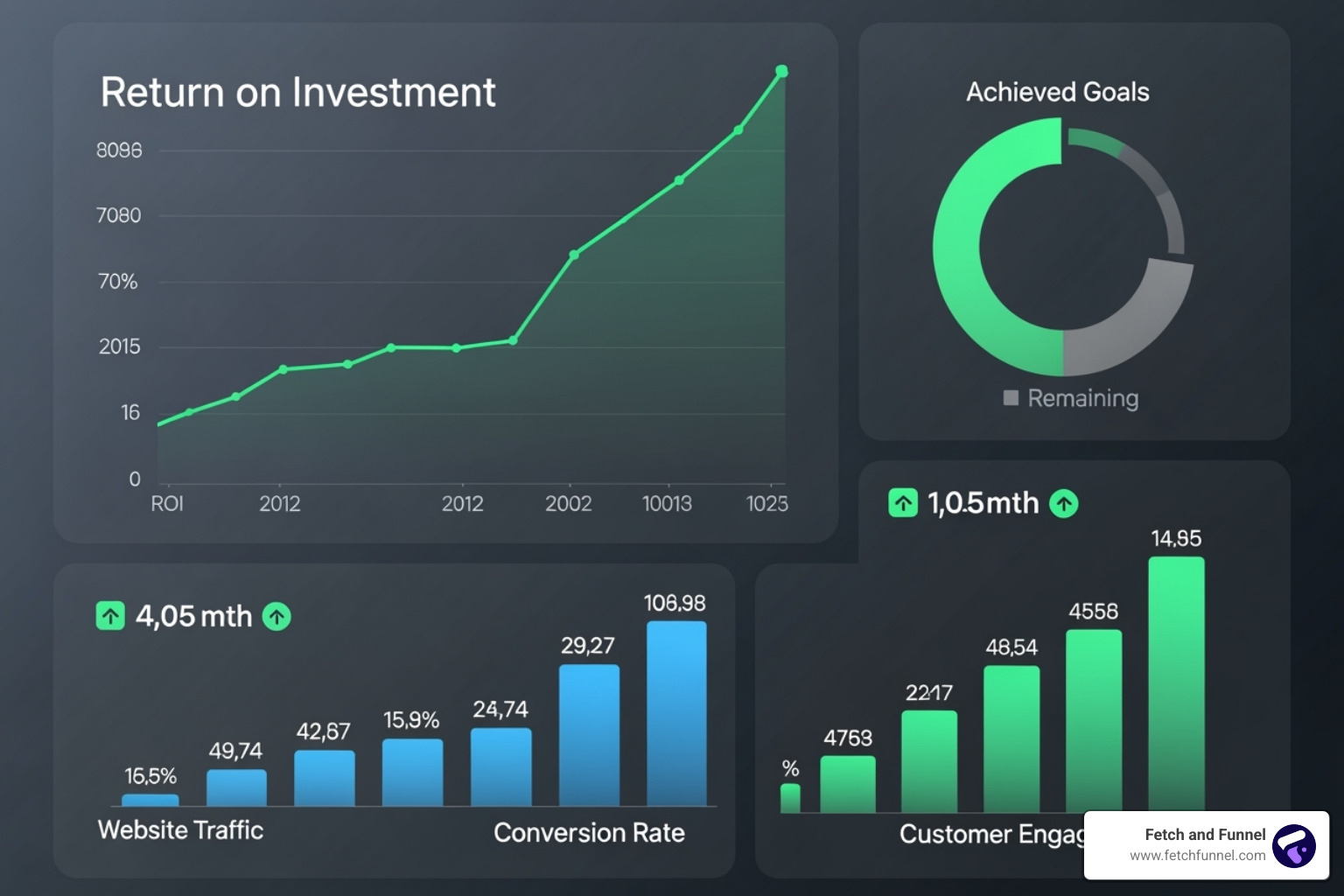 dashboard showing positive ROI and KPI growth - b2b creative marketing agency dashboard showing positive ROI and KPI growth - b2b creative marketing agency