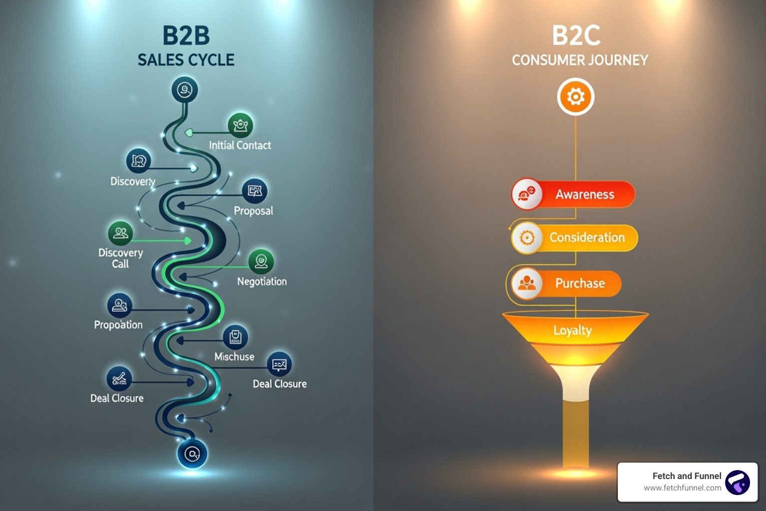 B2B vs B2C marketing funnels infographic - b2b creative marketing agency B2B vs B2C marketing funnels infographic - b2b creative marketing agency