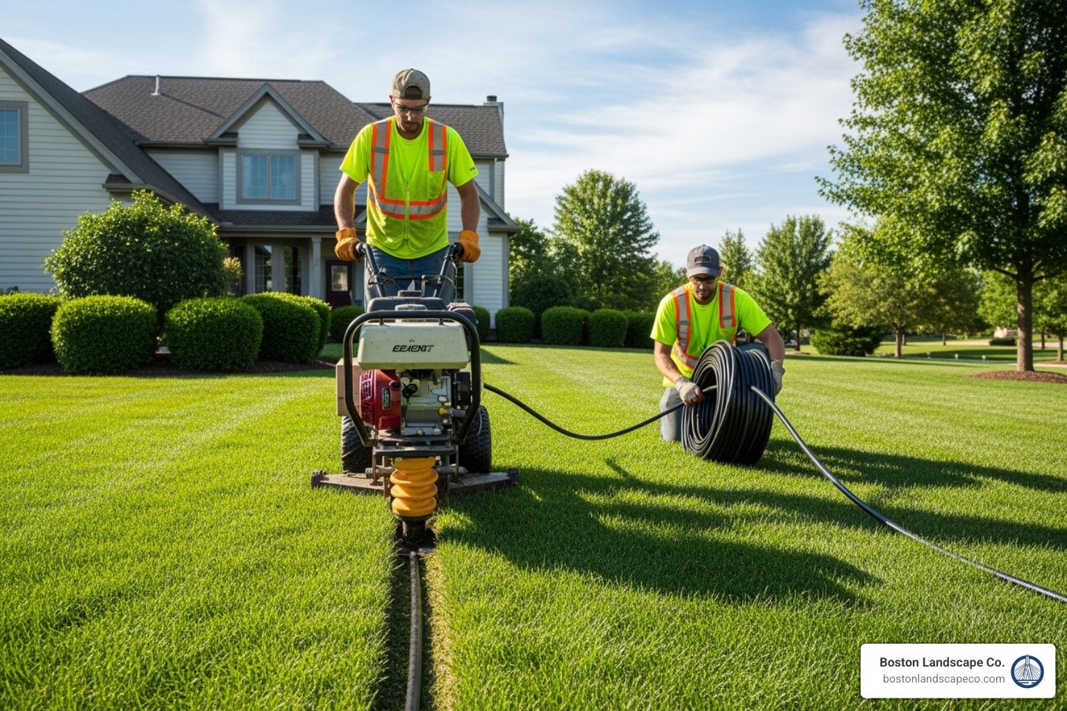 professional crew using a vibratory plow - how long does it take to install irrigation system