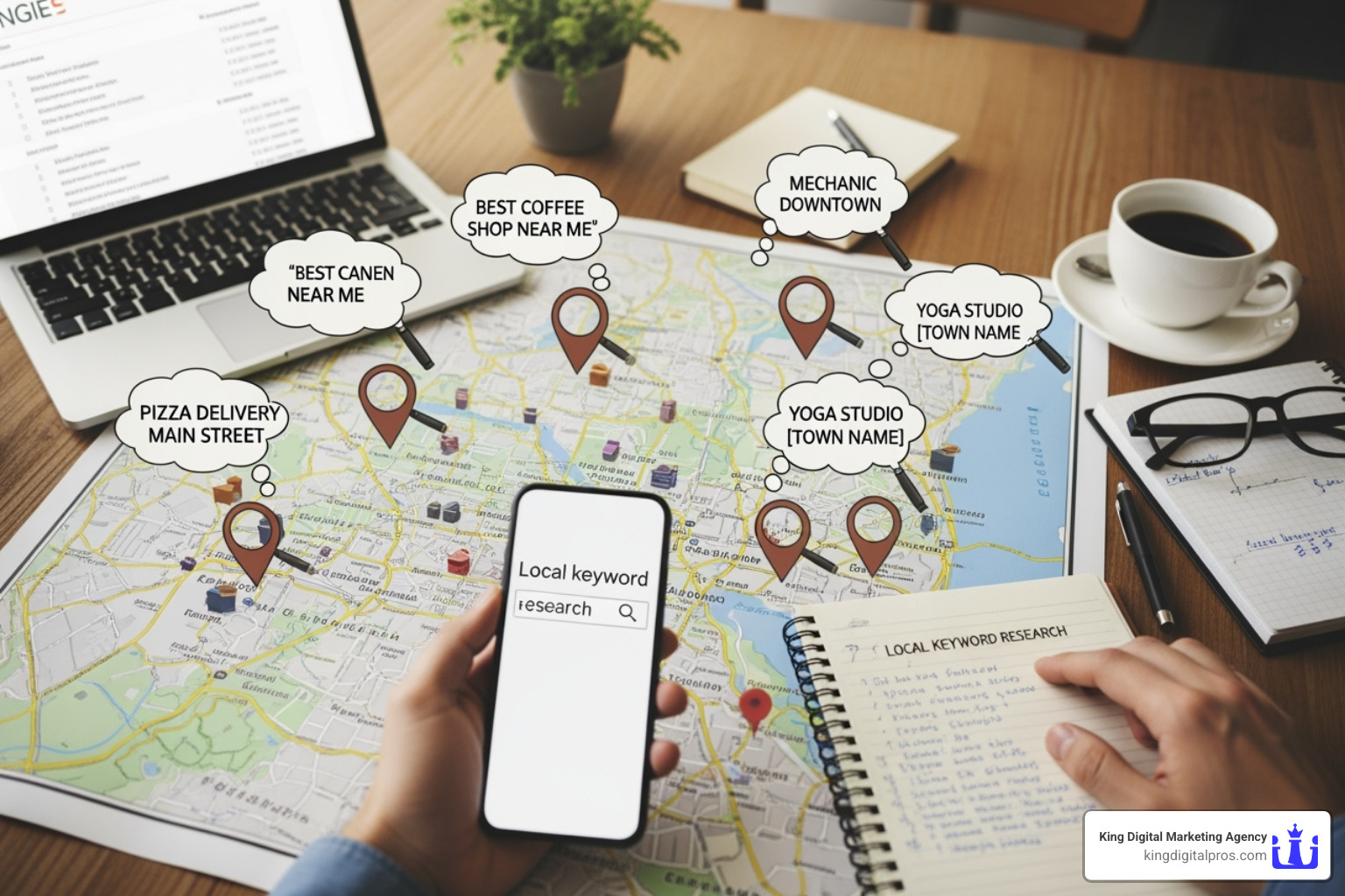 Google search results page with a local map pack - Local keyword research