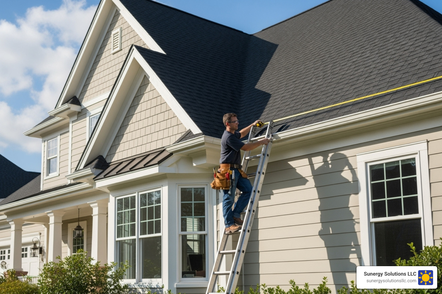 A professional measuring the roofline of a classic US suburban home for gutter replacement - finlock gutter replacement cost A professional measuring the roofline of a classic US suburban home for gutter replacement - finlock gutter replacement cost