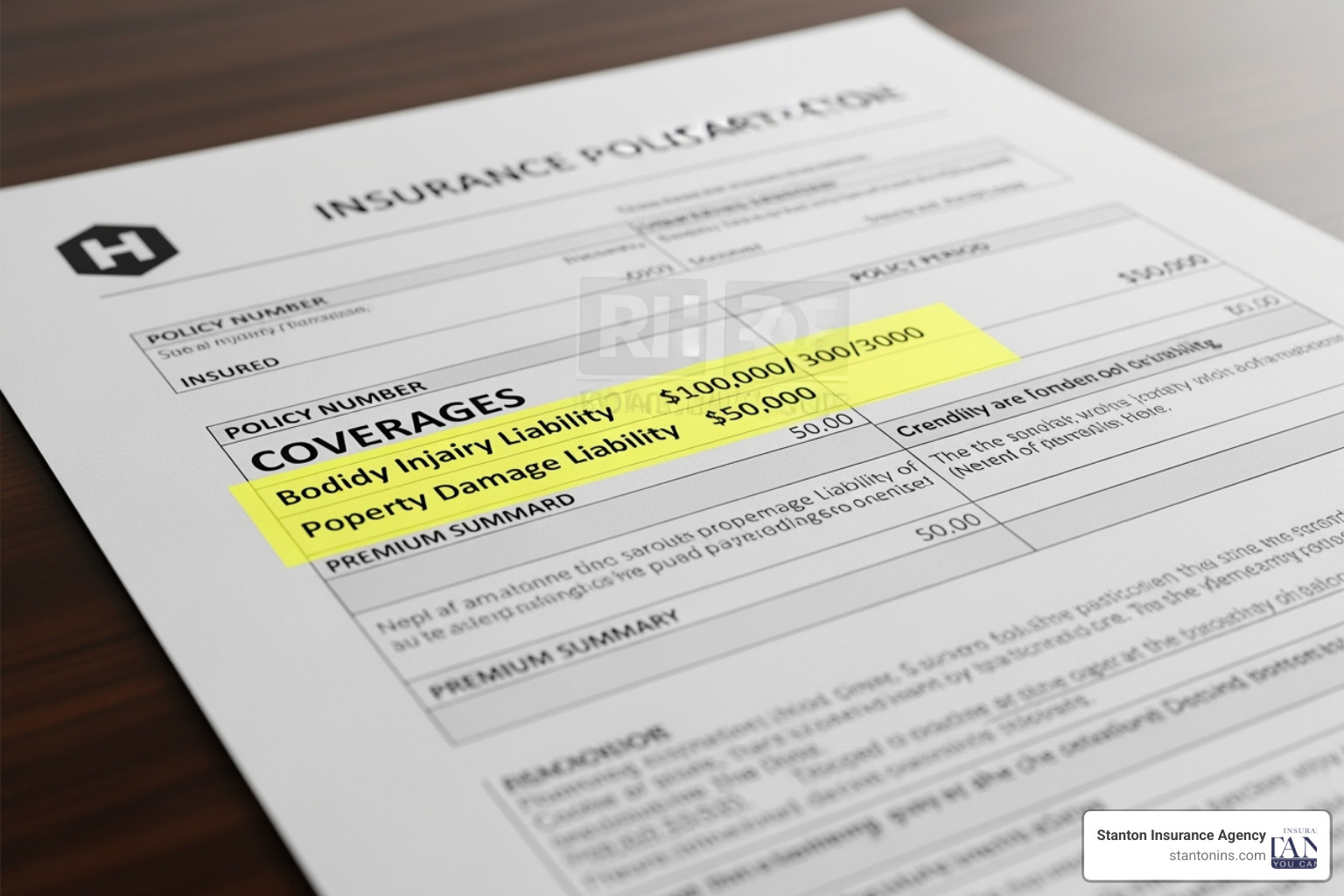 a document showing an insurance policy declaration page with the UIM coverage section highlighted - underinsured motorist meaning
