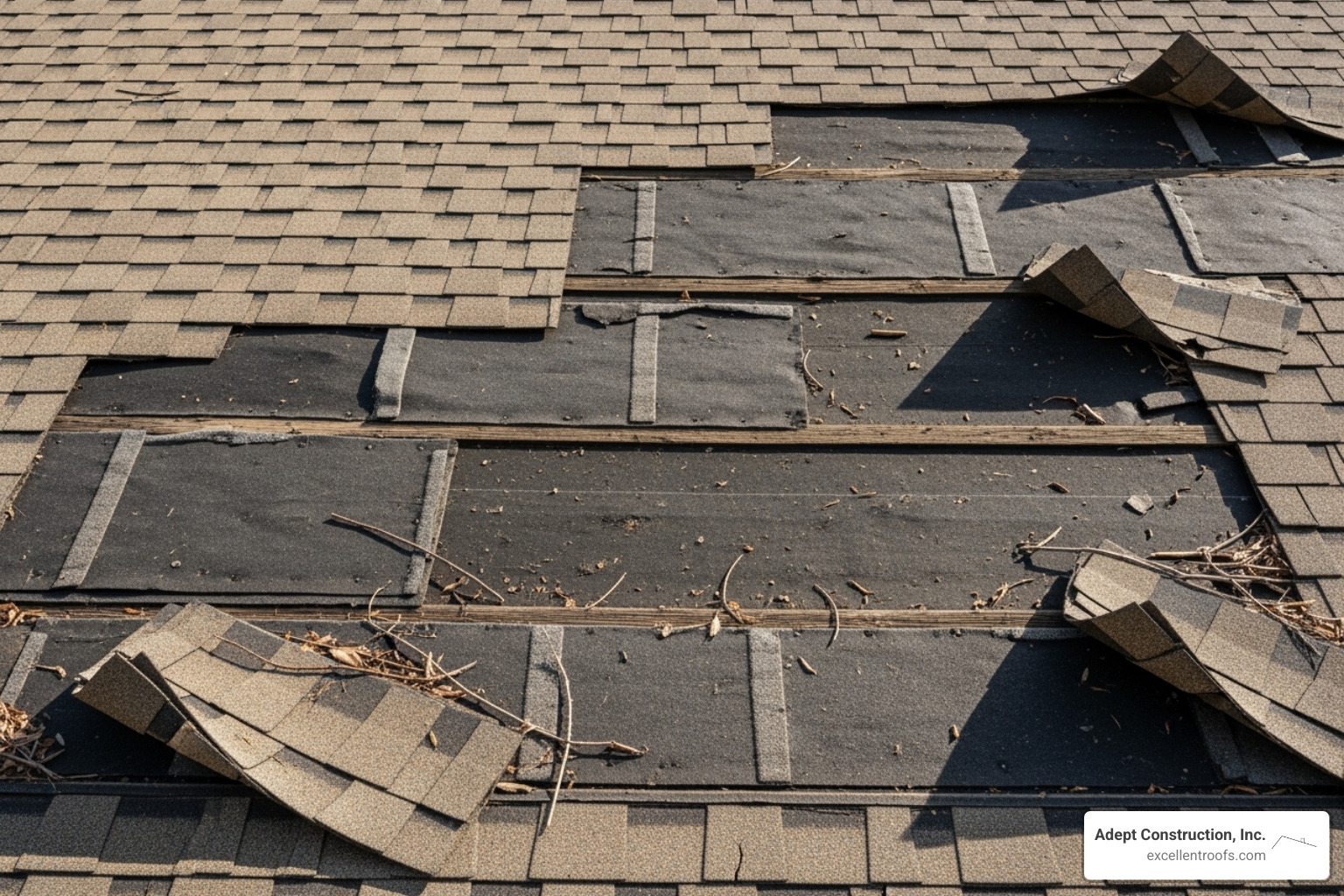 Curling and missing asphalt shingles on a roof - Top rated roofers